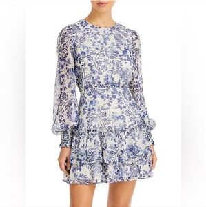 AQUA Floral Ruffled Mini Dress in Blue/White Size XL